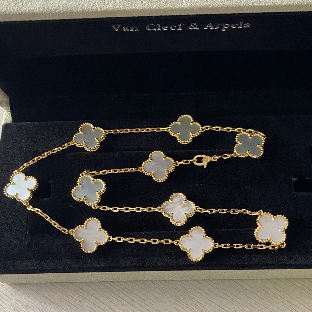 Van Cleef & Arpels Gold and White Mother-of-Pearl Alhambra Long Necklace